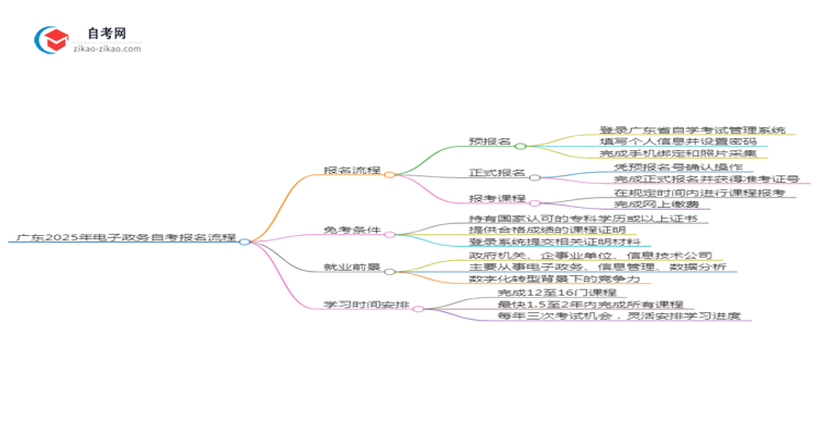 广东2025年电子政务专业自学考试报名流程讲解思维导图