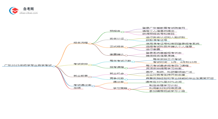 广东2025年药学专业自学考试报名流程讲解思维导图