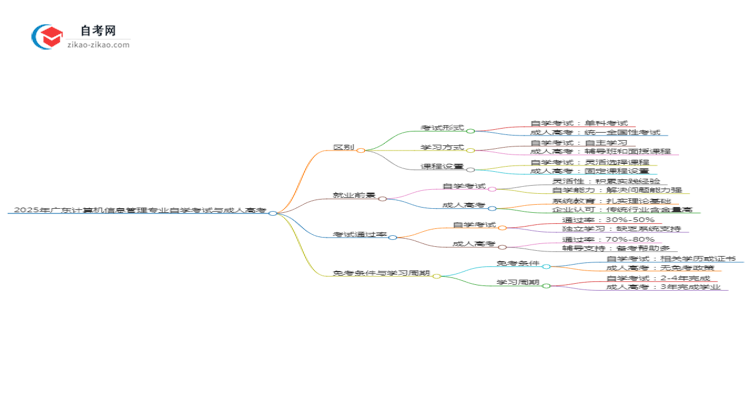 2025年广东计算机信息管理专业自学考试与成人高考哪个好？思维导图