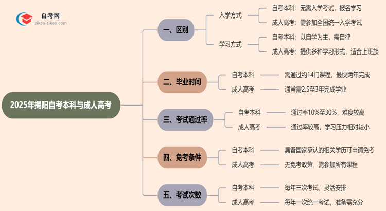 2025年揭阳提升学历选自考本科好还是选成人高考好？思维导图