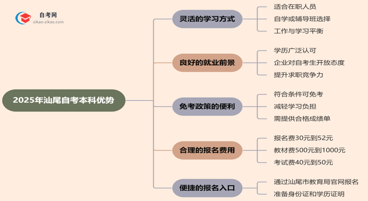 2025年读汕尾的自考本科有哪些优势？思维导图