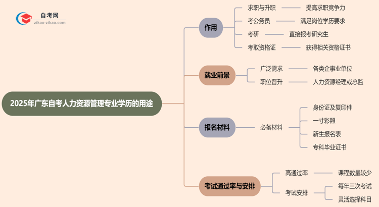 2025年广东的自考人力资源管理专业学历能用来做什么？思维导图