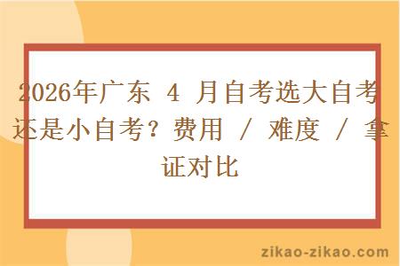 2026年广东 4 月自考选大自考还是小自考？费用 / 难度 / 拿证对比